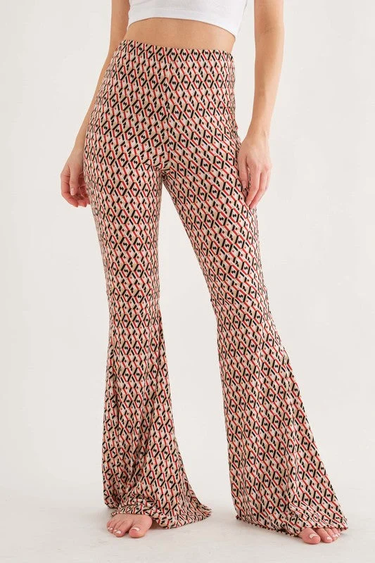 TAUPE GEOMETRIC PRINT WIDE-LEG PANTS BT6605NPA Cozy Full-Length Pants