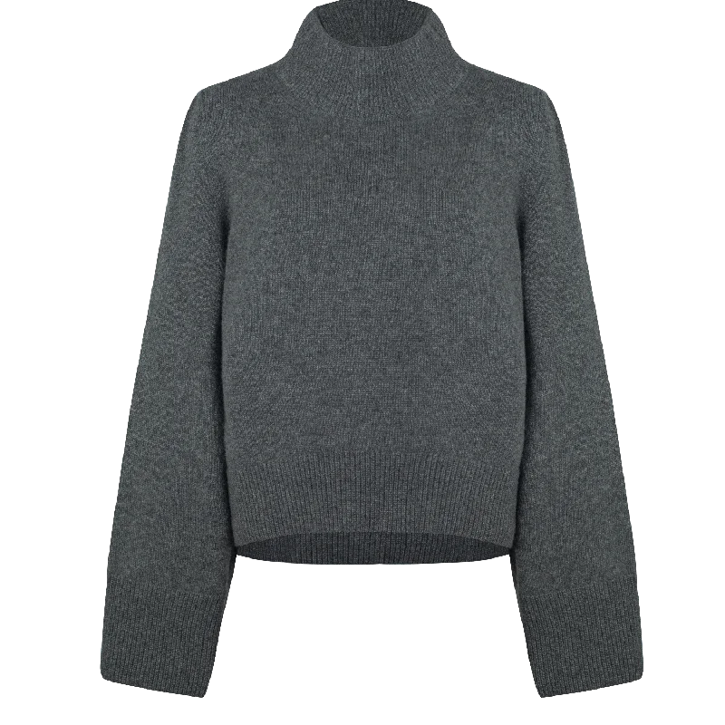Wide Sleeves  Grey 100% Cashmere Sweater Plaid Sweater Polka Dot Checkered