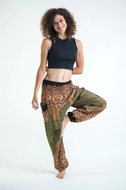 Unisex Geometric Mandalas Harem Pants in Olive Comfy Athletic Pants