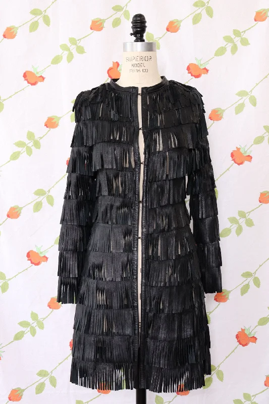 Leather Fringe & Mesh Jacket XS/S Faux Fur Jacket Real Fur Jacket Shearling Jacket
