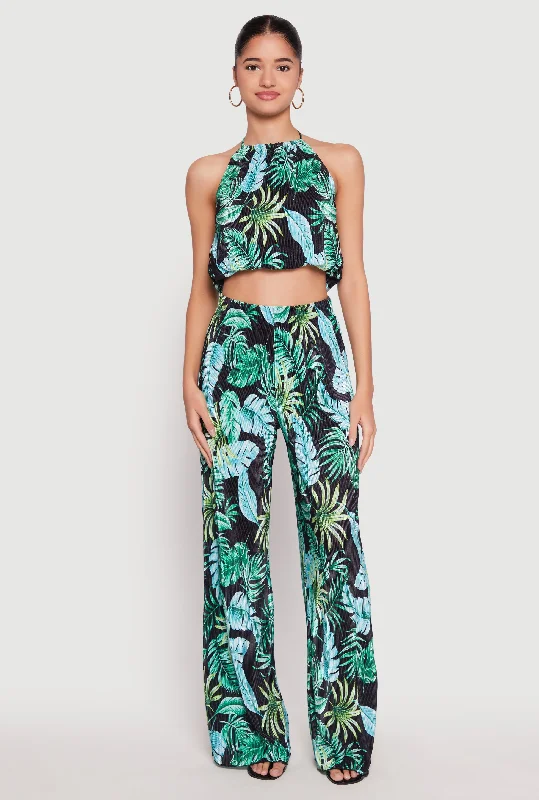 Almost Famous Plisse Tropical Print Pants Slim-Fit Leggings