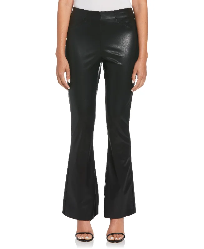 Vegan Leather High Waist Bootcut Pant Comfy Cargo Trousers