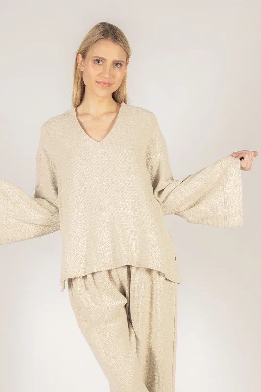 Sand Summer Linen Sweater Top Slim Fit Regular Fit Oversized