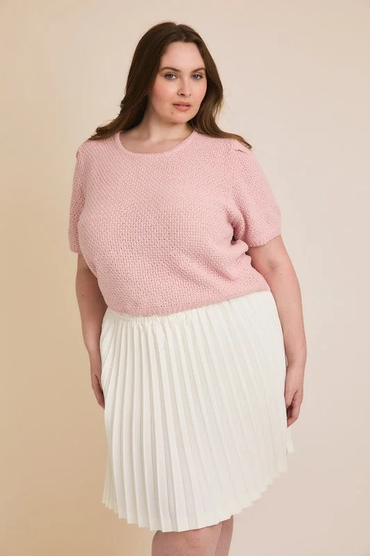 Puff Sleeve Textured Sweater Top (Plus) Collared Crew Neck Turtle Neck