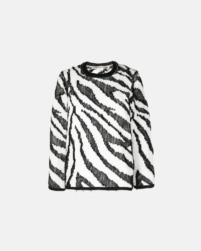 Comme Des Garcons W Intarsia-Knit Zebra Pattern Sweater Boxy Sweater Fitted Sweater A-Line Comme Des Garcons W Intarsia-Knit Zebra Pattern Sweater Boxy Sweater Fitted Sweater A-Line