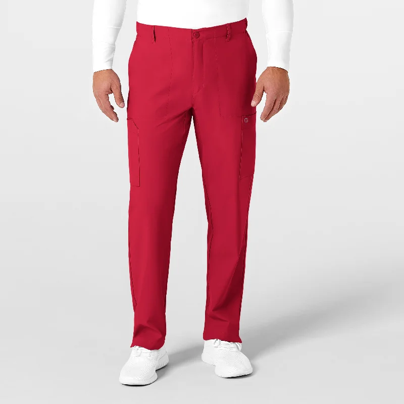 W123 Men's Flat Front Cargo Scrub Pant - Red Casual Skinny Fit Pants