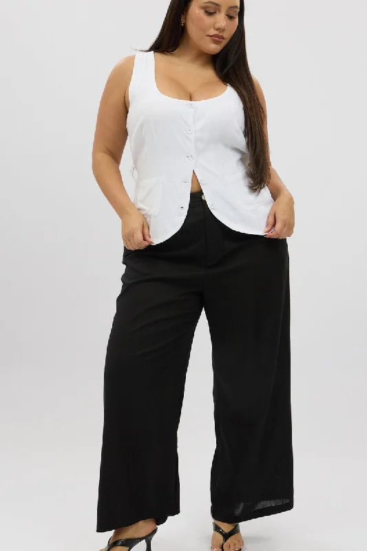 Black Linen Blend Tailored Pants Soft Sweatpants Style