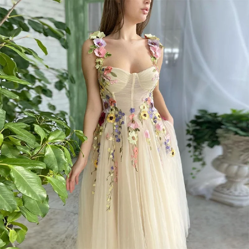 Cinessd Exquisite Beige 3D Flowers Prom Dresses Sweetheart A-Line Tea-Length Evening Dress Formal Party Dress With Pockets 2024 Crew Neckline Sporty Cinessd Exquisite Beige 3D Flowers Prom Dresses Sweetheart A-Line Tea-Length Evening Dress Formal Party Dress With Pockets 2024 Crew Neckline Sporty