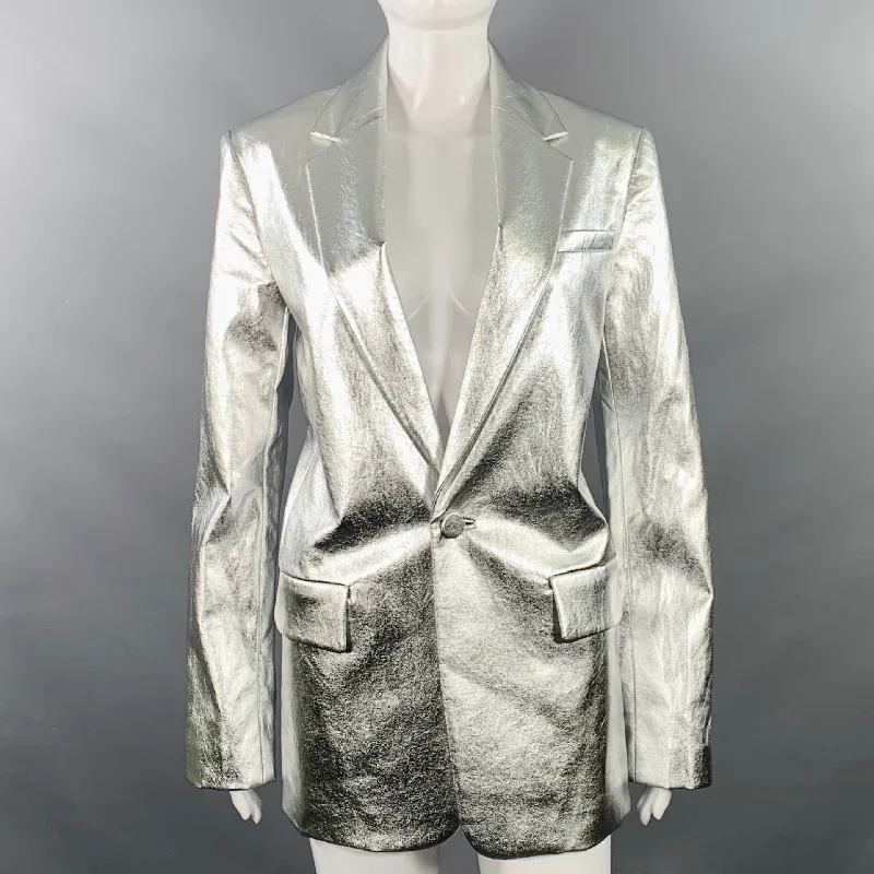 A.L.C. Size XS Silver Viscose Blend Metallic Jacket Blazer Ribbed Jacket Pleated Jacket Ruffled Jacket