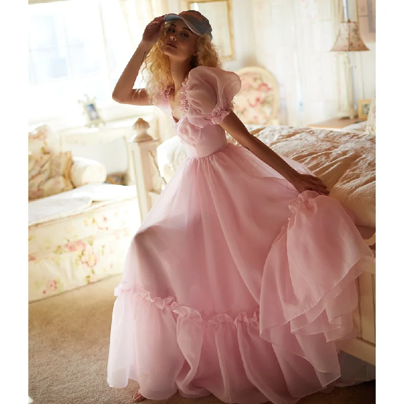 Princess Evening Dresses 2022 Puffy Sleeve Floor-Length Organza Party Dress Custom Girl Pink Cute Prom Gowns Vestidos De Fiesta empire Waist empire Princess Evening Dresses 2022 Puffy Sleeve Floor-Length Organza Party Dress Custom Girl Pink Cute Prom Gowns Vestidos De Fiesta empire Waist empire