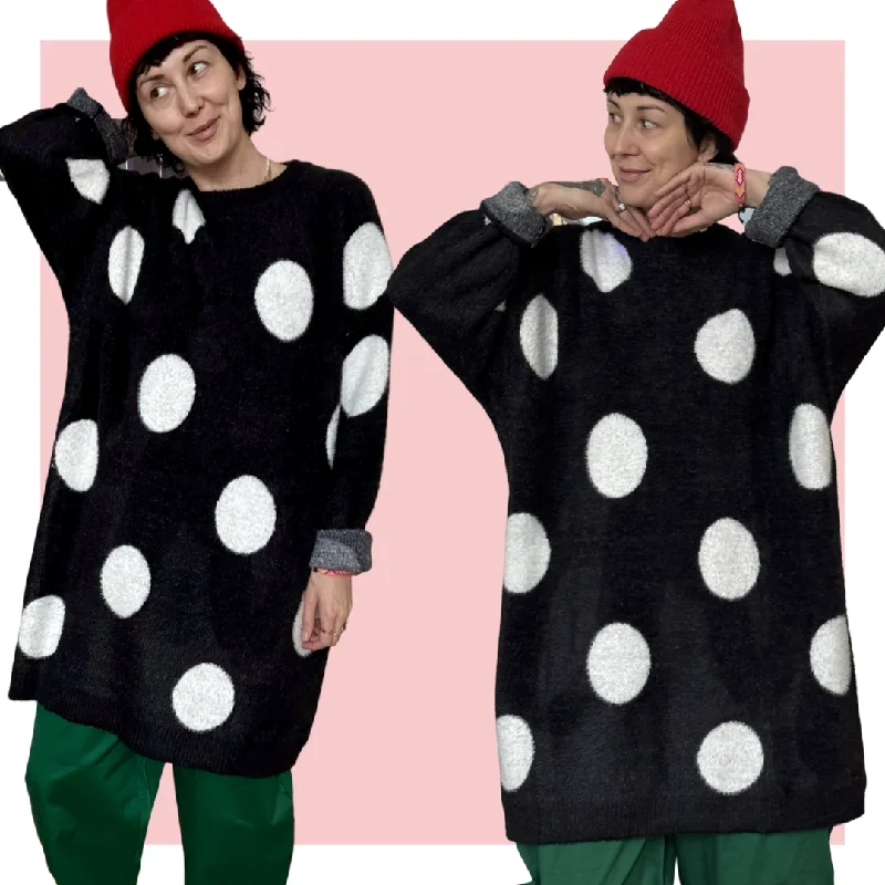 Oversized Fuzzy Dot Sweater Ribbed Striped Patterned