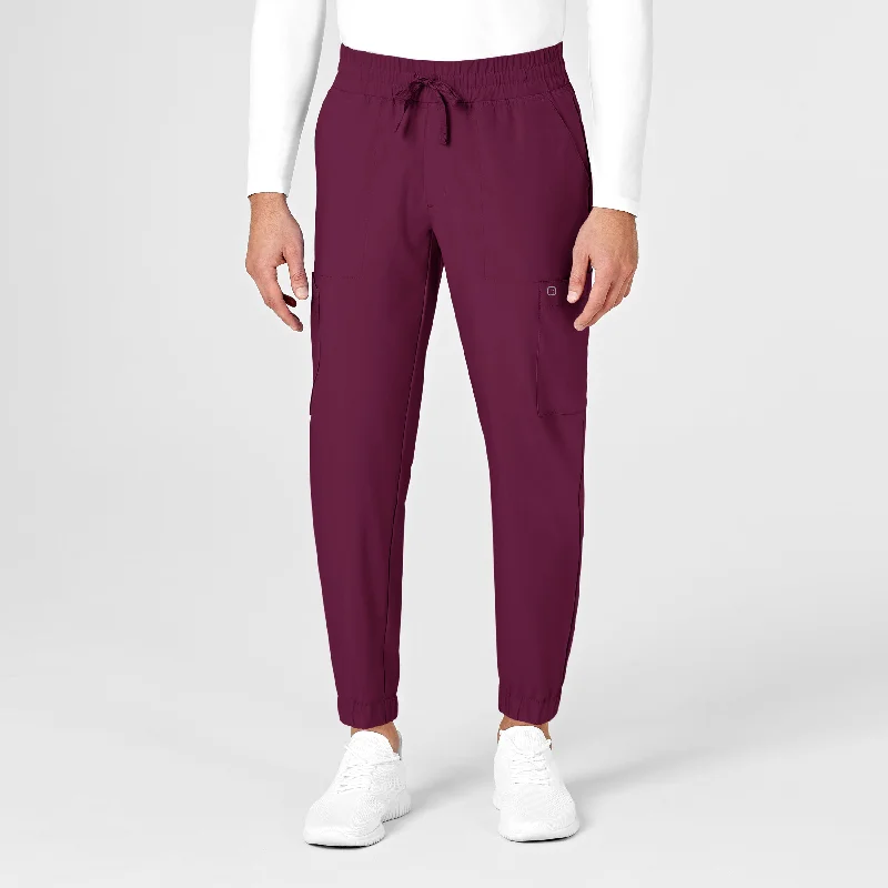 W123 Men's Cargo Jogger Scrub Pant - Wine Fashionable Sporty Pants