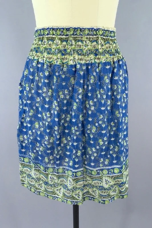 Indian Cotton Skirt - Blue Floral Print lace skirt intricate