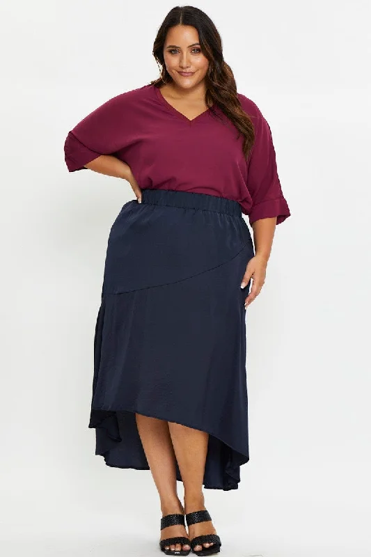 Blue Midi Satin Skirt denim skirt stylish