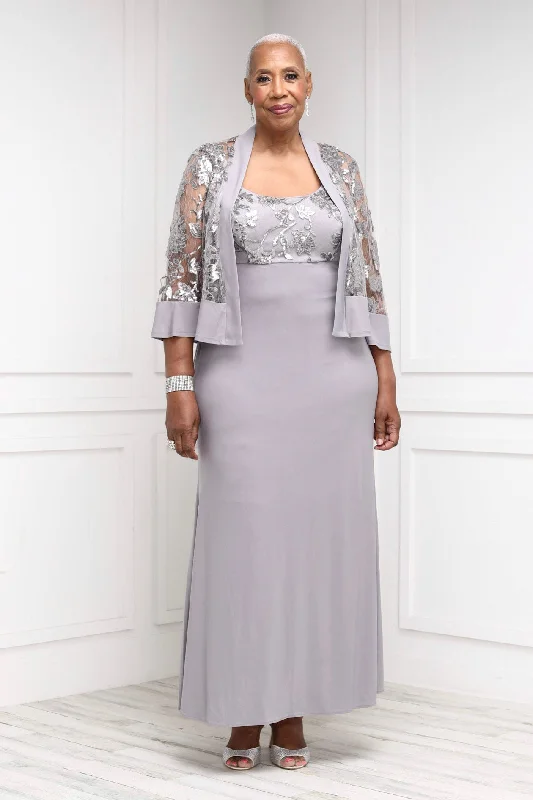 R&M Richards Plus Size Women 2 Piece Sequin Lace Jacket Long Dress Cotton Jacket Linen Jacket Terry Jacket