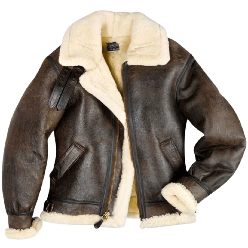 Cockpit USA Men's B-3 Sheepskin Bomber Jacket Belted Jacket Elasticated Jacket Padded Jacket