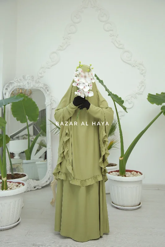 Ibadah Kiwi Two-piece Jilbab with Skirt, Haj, Umrah Garment & Prayer Set linen skirt natural