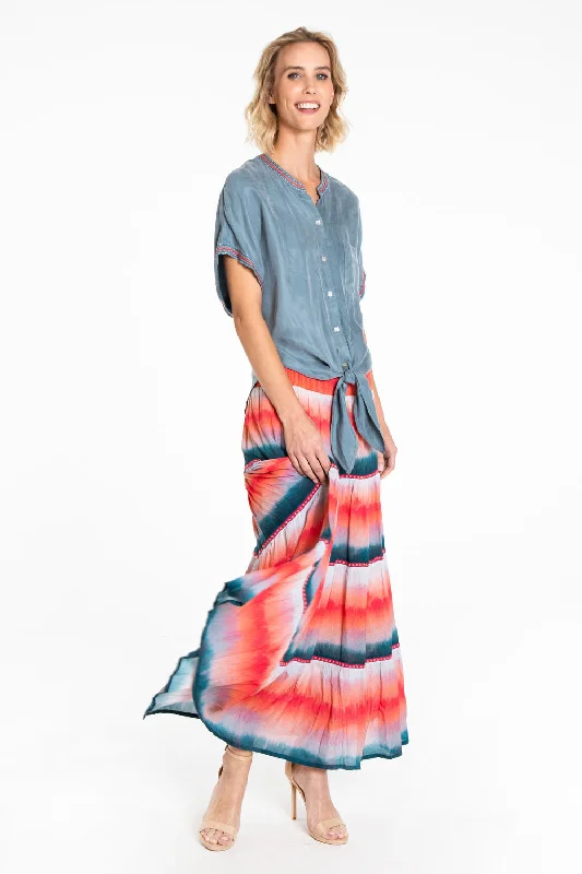 Pull On Tie Dye Tiered Skirt chiffon skirt airy