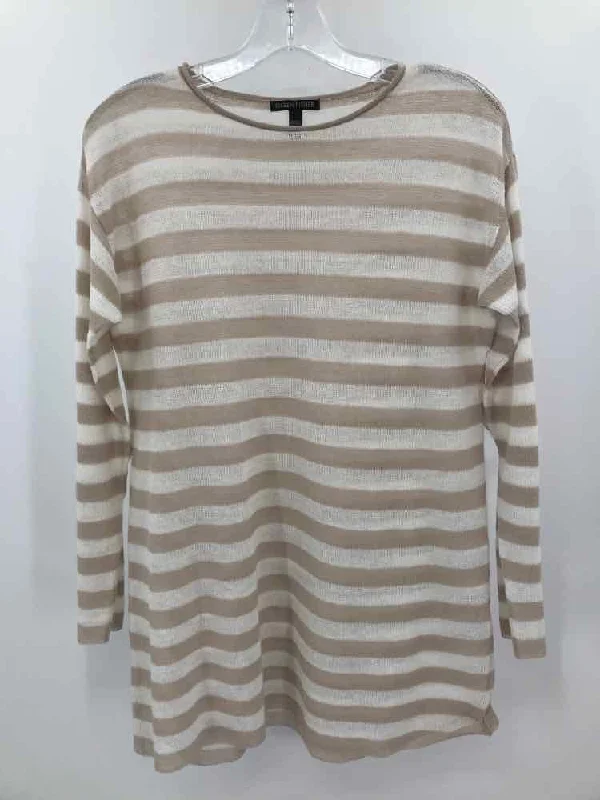Pre-Owned Eileen Fisher Tan Size XXS Stripe Sweater Elasticated Padded Insulated