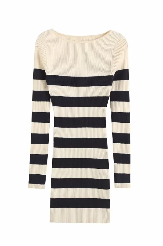 'Paige' Round Neck Stripe Knitted Slim Sweater Fitted Slim Tailored
