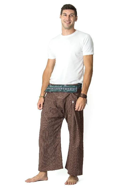 Unisex Pinstripe Thai Fisherman Pants in Brown Casual Skinny Fit Pants