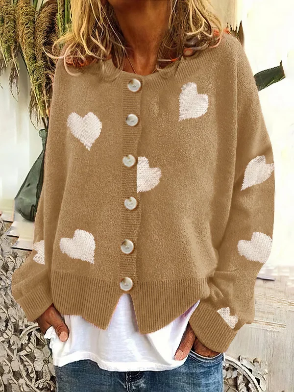 Casual Heart Sweater Real Fur Shearling Chenille