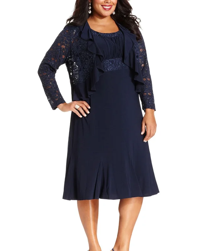 R&M Richards Plus Size Lace Sequin Jacket Dress Faux Fur Fabric Real Fur Fabric Shearling Fabric