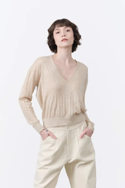 Marion V-Neck Sweater Cotton Fabric Linen Fabric Terry Fabric