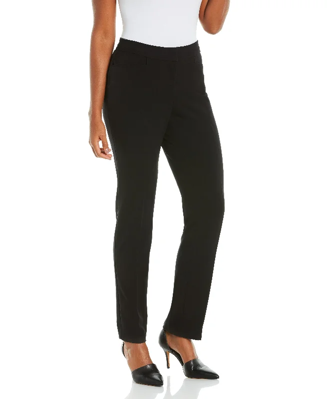 Petite Gabardine Straight Leg Pant - Curvy Fit Stylish Elastic Waist Pants