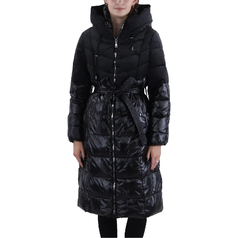 Vince Camuto Womens Insulated Mixed Media Puffer Jacket Herringbone Jacket Houndstooth Jacket Plaid Jacket