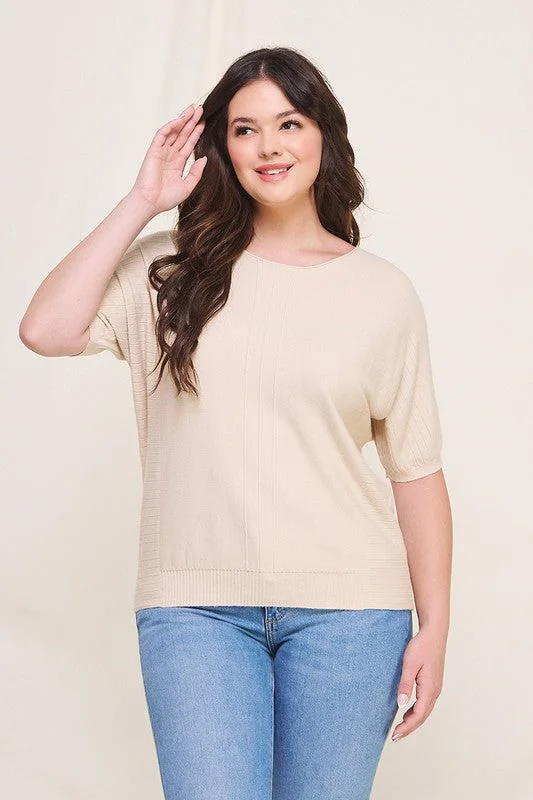 Mixed Texture Dolman Sweater (Plus) Welt Pockets Slit Pockets Flap Pockets
