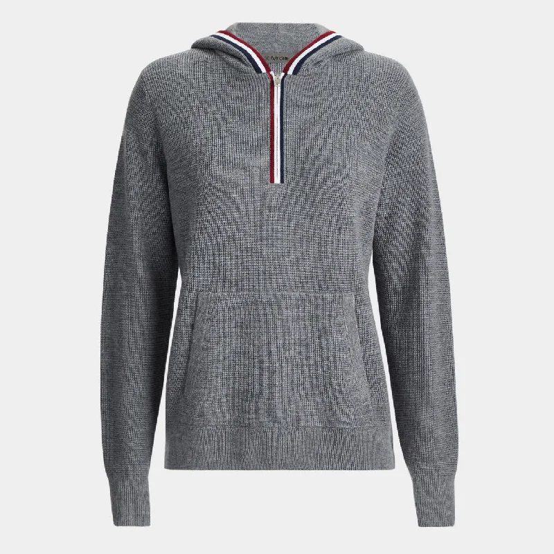G/FORE WOMEN WAFFLE STITCH MERINO WOOL HOODED QUARTER ZIP SWEATER Satin Fabric Silk Fabric Chiffon Fabric