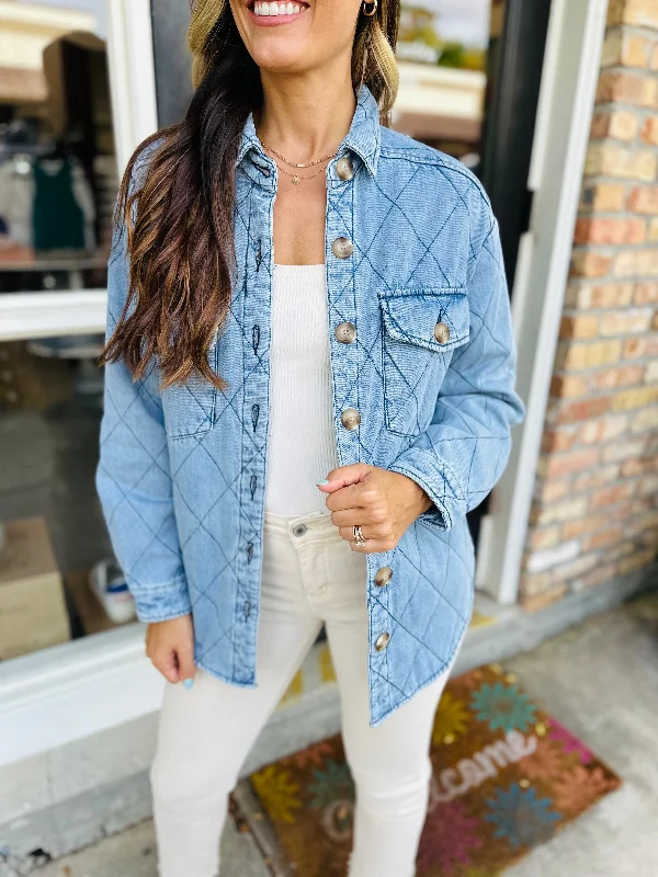 Mercure Jacket- Chambray Denim A-Line Jacket Boat Neck Shawl Collar