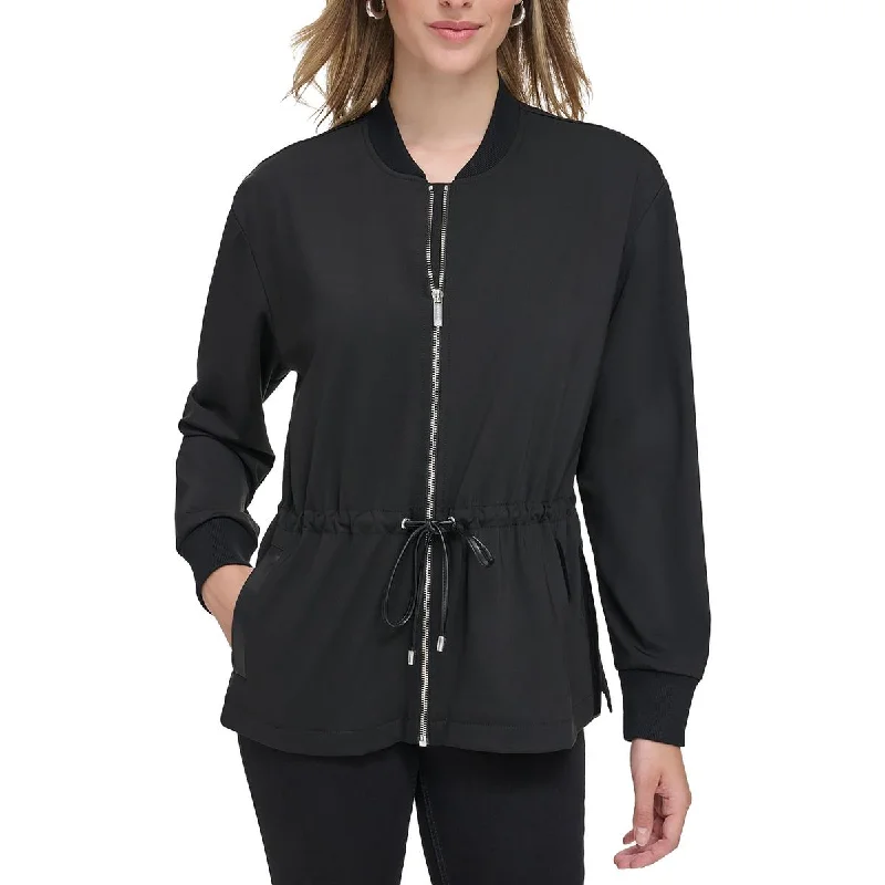 Calvin Klein Womens Drawstring Hem Nylon Shirt Jacket Cardigan Sweater Pullover