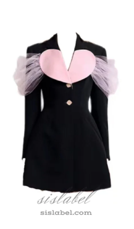 CINESSD BLACK HEART DECOR JACKET DRESS Striped Jacket Polka Dot Jacket Floral Jacket