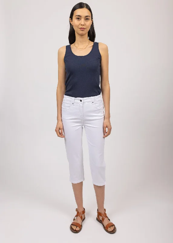 Elodie three quarters pants - in cotton, comfort fit (BLANC) Stylish Elastic Waist Pants
