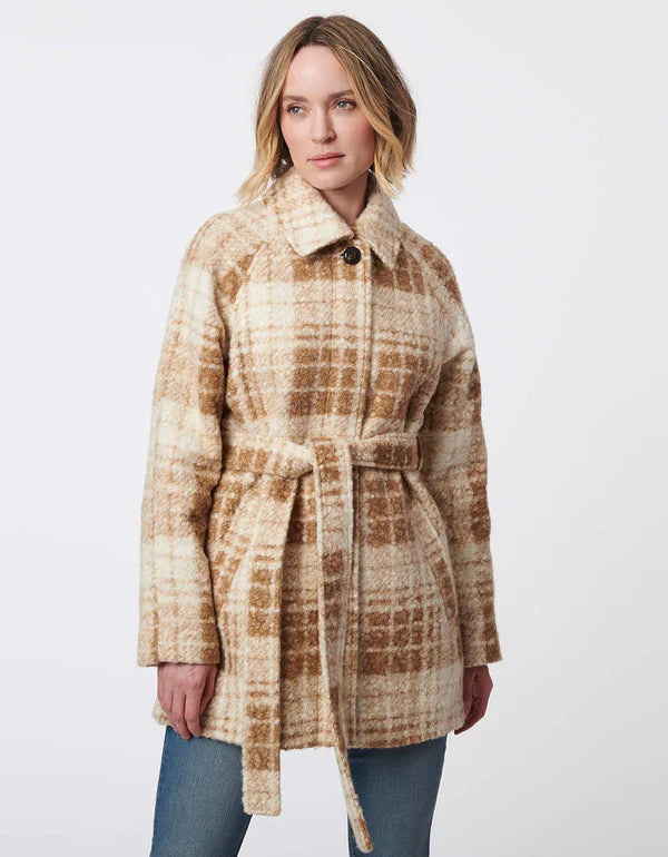 Tartan Belted Wool Jacket Zip Front Button Front Snap Front