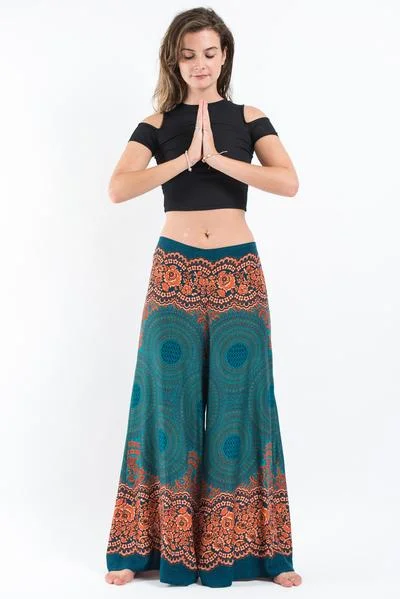 Womens Geometric Mandalas Palazzo Pants in Turquoise Trendy Printed Pants