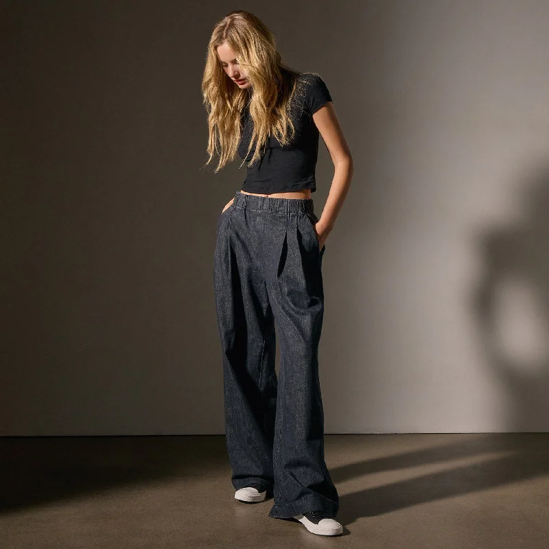 Pleated Denim Pant - Black Enzyme Wash Relaxed Linen Pants