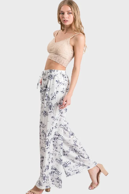 NAVY ELASTIC WAIST SLANT POCKET WOVEN PANTS SO3390P Classic Straight-Leg Pants