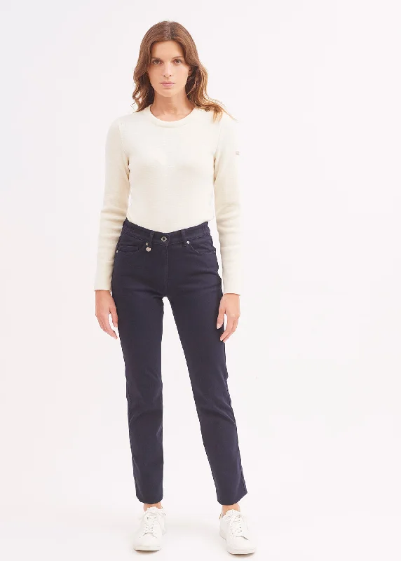 Patricia straight pants - elasticated waist, in stretch cotton (NAVY) Soft Stretch Leggings