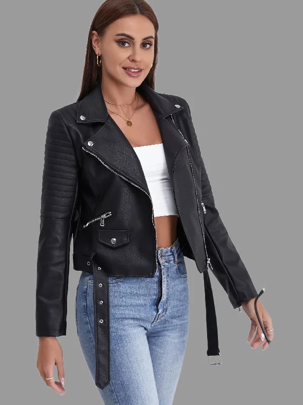 Women's Solid Biker Jacket - Long Sleeve Zipper Streetwear Outerwear Collared Jacket Crew Neck Jacket Turtle Neck Jacket Women's Solid Biker Jacket - Long Sleeve Zipper Streetwear Outerwear Collared Jacket Crew Neck Jacket Turtle Neck Jacket