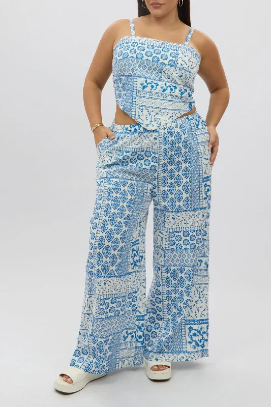 White Boho Elastic Waist Wide Leg Linen Blend Pants Chic Black Leggings