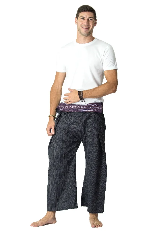 Unisex Pinstripe Thai Fisherman Pants in Black Classic Pleated Pants
