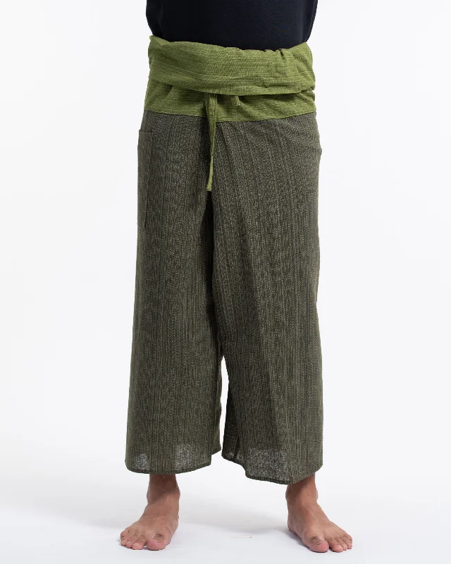 Unisex Two Tone Pinstripe Thai Fisherman Pants in Green Comfortable Pleated Pants