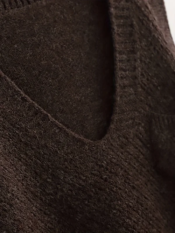 Brown Knit Sweater Vest Long Sweater Short Sweater Cropped Sweater