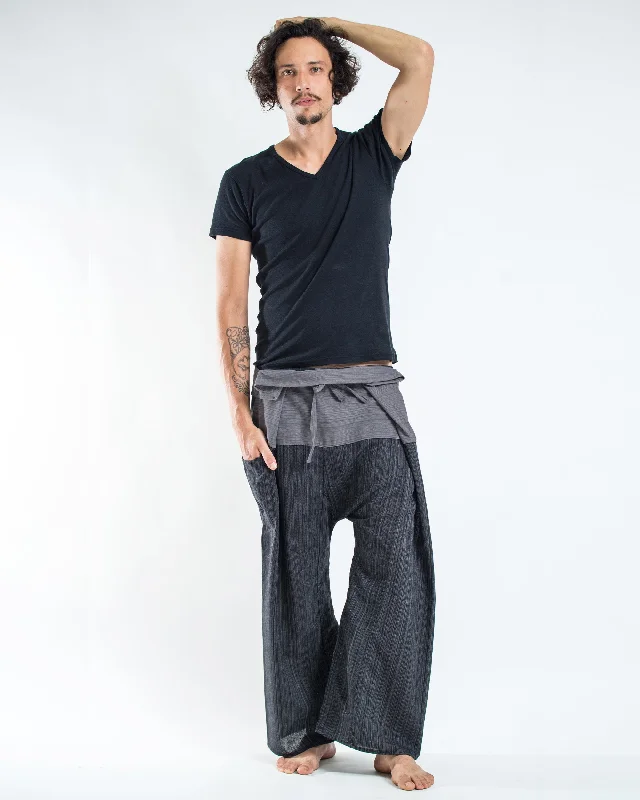 Unisex Two Tone Pinstripe Thai Fisherman Pants in Black Cozy Maternity Pants