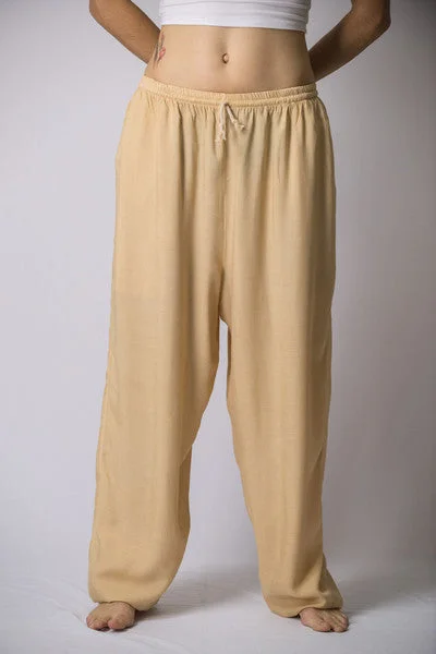 Unisex Solid Color Drawstring Pants in Cream Comfortable Denim Trousers