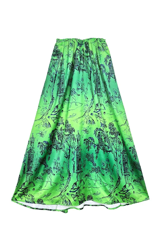 SAMPLE - Everyday Maxi Skirt  - Kelly Green Chinoiserie relaxed fit skirt