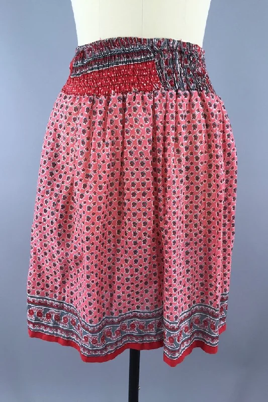 Pink Floral Print Indian Cotton Sari Skirt leather skirt bold